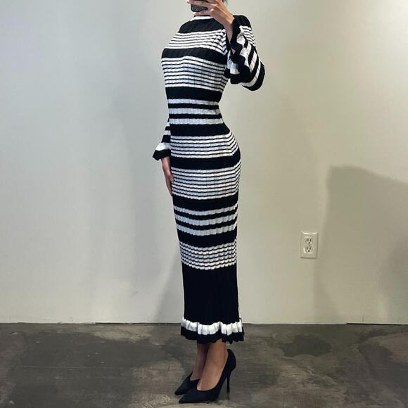 Black and White Knitted Striped Maxi Dress S - Picture 2 of 5